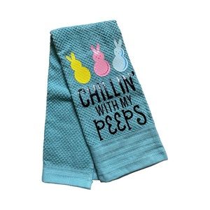 Chillin With My Peeps Easter Teal Decorative Kitchen Towel
